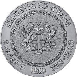 Citation de vie ghanéenne 2023 Aigle et Corbeau - Pièce d'argent antique de 2 oz, tirage de 500 exemplaires