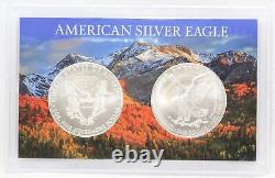 Ensemble de 2 pièces de monnaie en argent américain Aigle argenté 2021 Type 1 & 2 Bullion Snow Mountains LG667