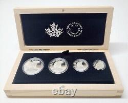 Ensemble de 4 pièces fractionnaires en argent fin canadien avec aigle chauve de 2015 et certificat d'authenticité dans une boîte en bois
