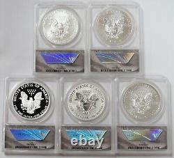 Ensemble de 5 pièces commémoratives du 25e anniversaire de l'Aigle d'argent américain 2011, certifié Anacs 70, Première frappe.