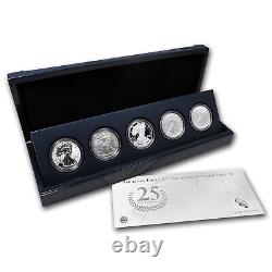Ensemble de 5 pièces d'argent American Eagle 2011 (25e anniversaire, avec boîte et certificat d'authenticité) SKU #65407
