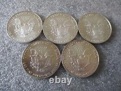 Lot-5 1991/93/2009-3 Pièces de monnaie américaines American Eagle de l'US Mint en argent 1 oz à 99,9% - Lire