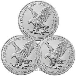 Lot de 3 American Silver Eagle 1oz 2023 1 $ Gem BU Non circulé brillant