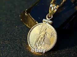 Pendentif Liberty American Eagle Coin avec chaîne gratuite en argent plaqué or jaune 14 carats