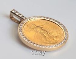 Pendentif de pièce American Eagle de 1 once et 50 dollars sans pierre en or jaune 14 carats