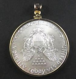 Pendentif de pièce de monnaie 2017 American Silver Eagle Dollar en argent fin 999 avec lunette plaquée or