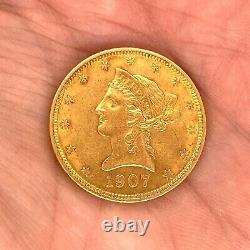 Pendentif en forme de tête de liberté de 1907 de dix dollars en or jaune 14 carats pour femmes