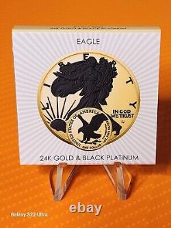 Pièce d'argent American Eagle 1 oz USA 2023 en or, noir et platine avec tirage limité à 500 exemplaires