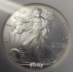 Pièce de monnaie d'un dollar American Silver Eagle de 2004 NGC MS 70. La pièce est laiteuse sur le bord.