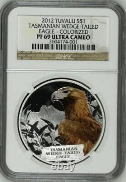 Pièce de monnaie en argent de 1 oz de preuve Tuvalu 2012 Aigle à queue en coin PF69 NGC 5000 tirage