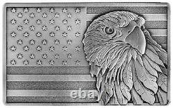 Pièce de monnaie en argent de 2 oz avec le drapeau américain et l'aigle chauve du Ghana de 2023 dans une boîte/COA antique