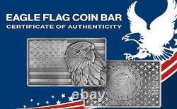 Pièce de monnaie en argent de 2 oz avec le drapeau américain et l'aigle chauve du Ghana de 2023 dans une boîte/COA antique