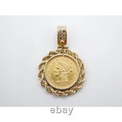 Pièce de vingt-cinq cents en or plaqué or jaune 14 carats avec pendentif à bordure en corde représentant la Liberté.