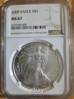 Pièce en argent d'une once de 1 dollar 'Silver Eagle' de 2009, évaluée NGC MS67