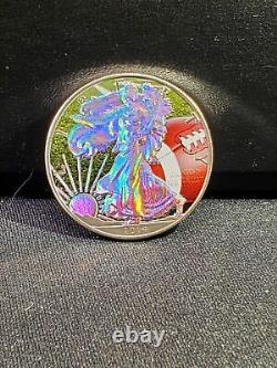 Rare 2014 American Silver Eagle colorisé Football & Field Sports Hologram Coin